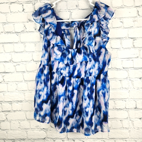 Banana Republic Size M Blue Ruffle Top - Picture 5 of 6